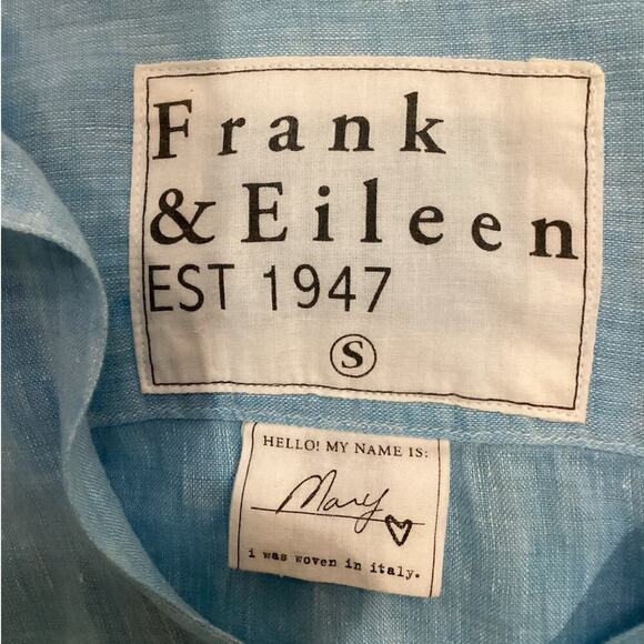 Frank & Eileen Mary Classic Linen Shirtdress In Bright Turquoise Size S - Picture 9 of 11